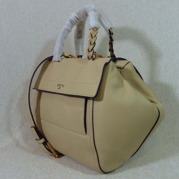 NEW Tory Burch Half-Moon Sand Dune Beige Leather Small Satchel/Crossbody Bag - Picture 3 of 13